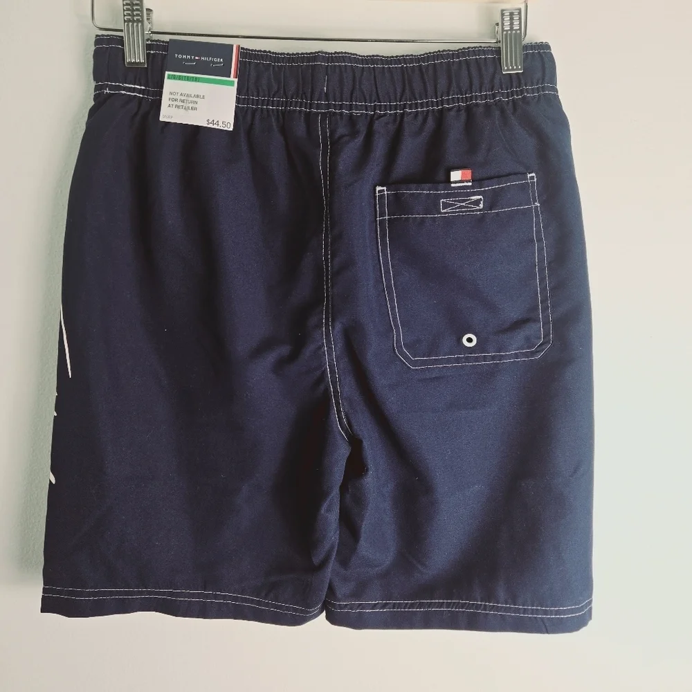 Tommy Hilfiger Boys Tommy Script Graphic Swim Boardshorts Navy Blue Size L